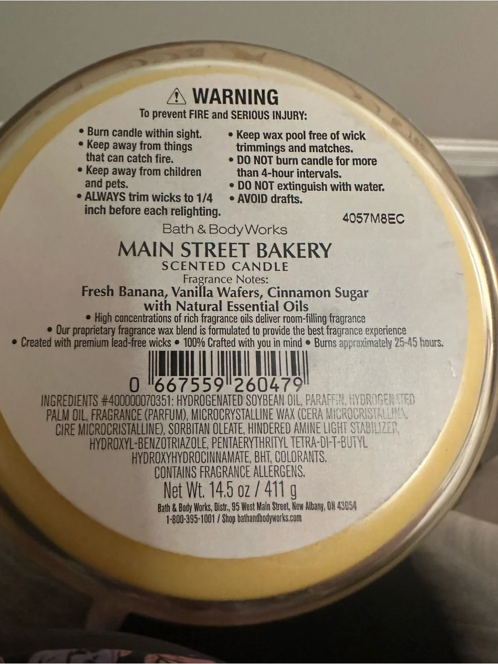 Bath & Body Works Main Street Bakery 3 Wick Candle 14.5 oz NEW Unburned